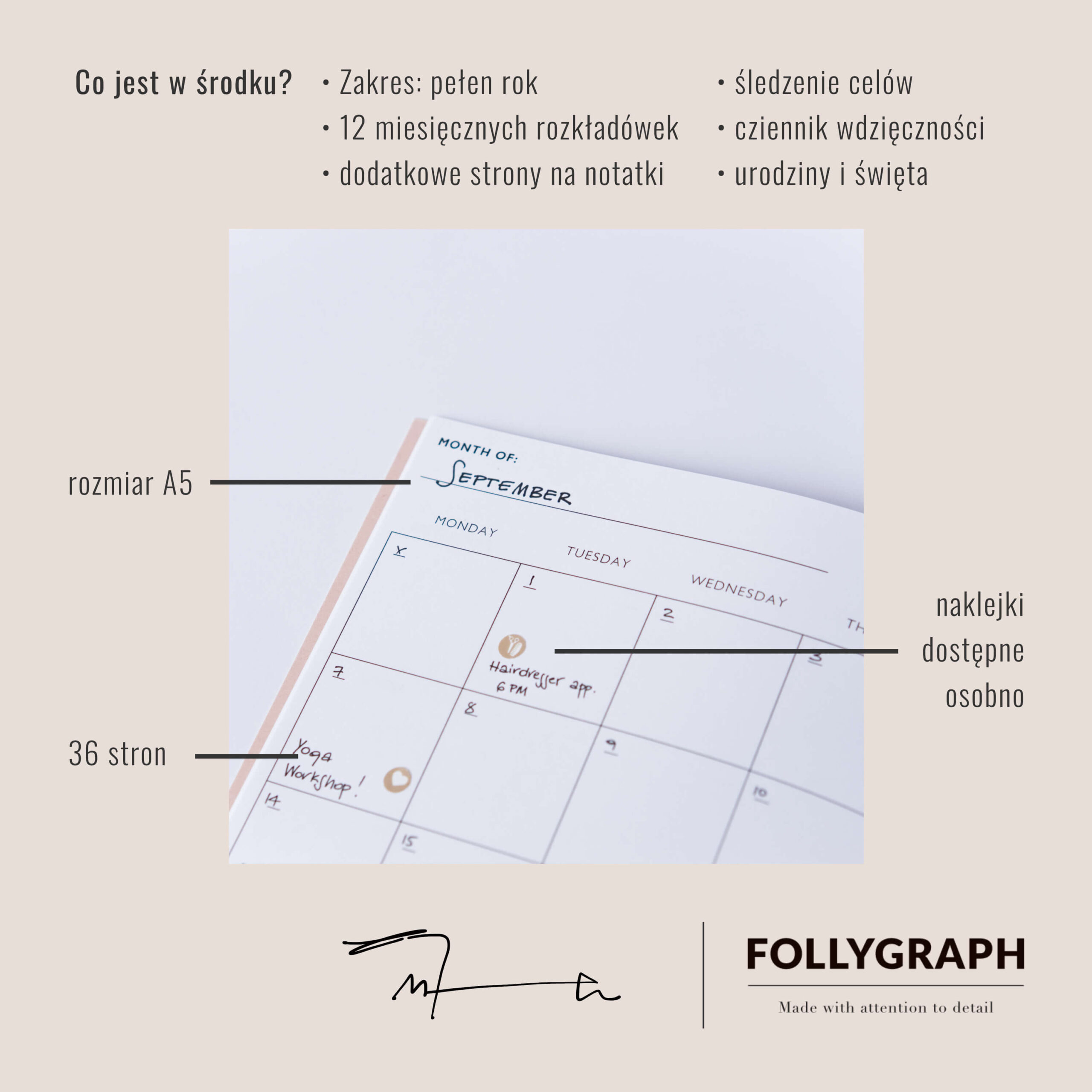 planer miesieczny niedatowany A5 Follygraph