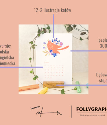 kalendarz biurkowy koty A6 2027