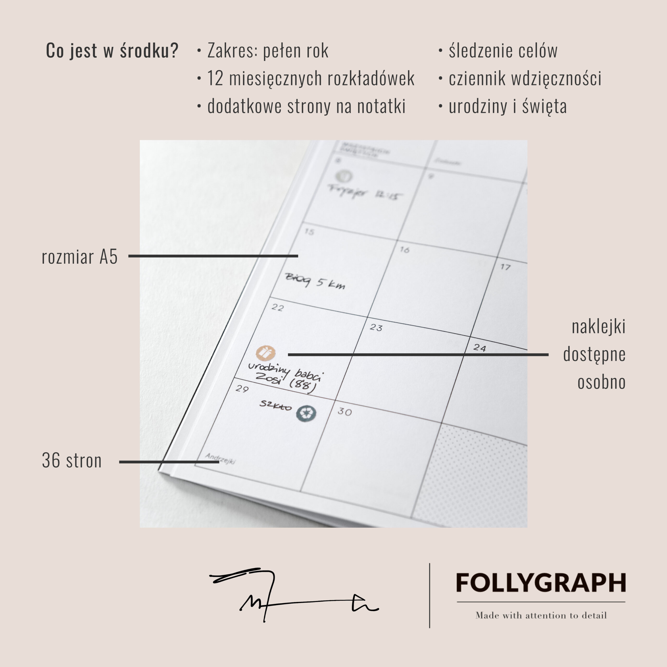 Planer miesieczny A5 Follygraph 2027 2028 2026